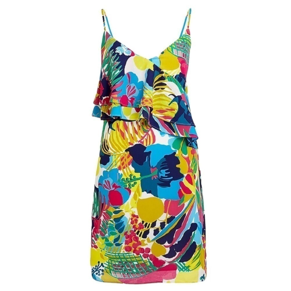 J. Crew Factory Tropical Printed Ruffle Cami Slip Dress Women’s Size 0